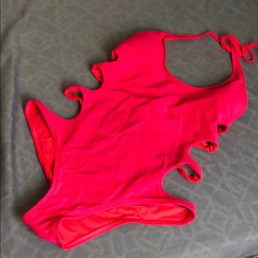 Medium aerie one piece red with cut outs